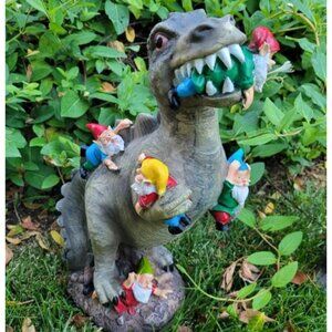 Garden Gnome Statues Outdoor Decor, 14” Dinosaur Art Outdoor for Fall Winter